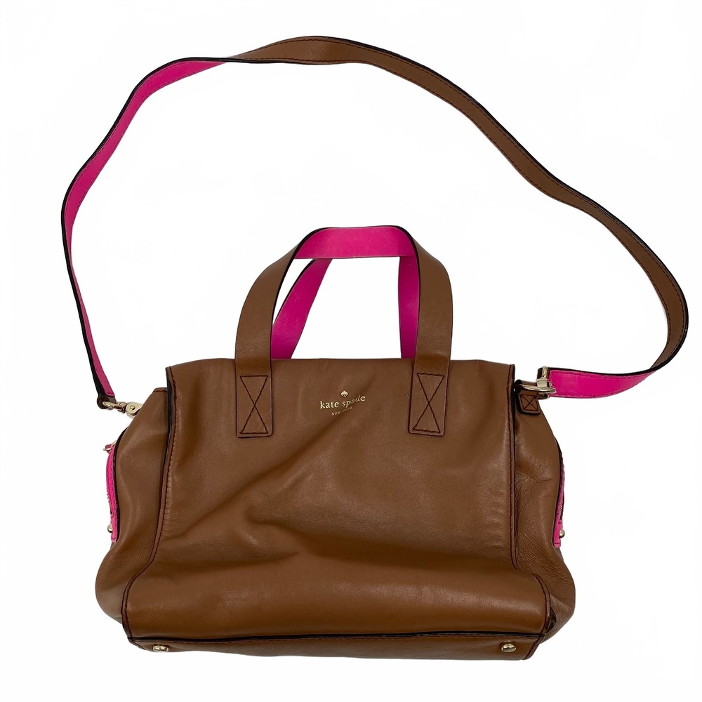 kate spade Brown Pink Top Handle Crossbody Bag | Leather OS